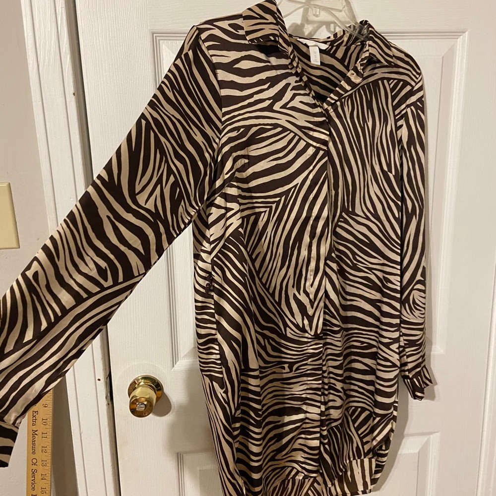 Zebra-Print Long Sleeve Women's Top - Brown/Cream